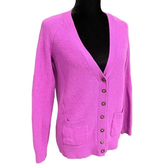 Madewell Wallace Merino Wool Purple Button Down Cardigan Sweater Elbow Patches S - Picture 5 of 11